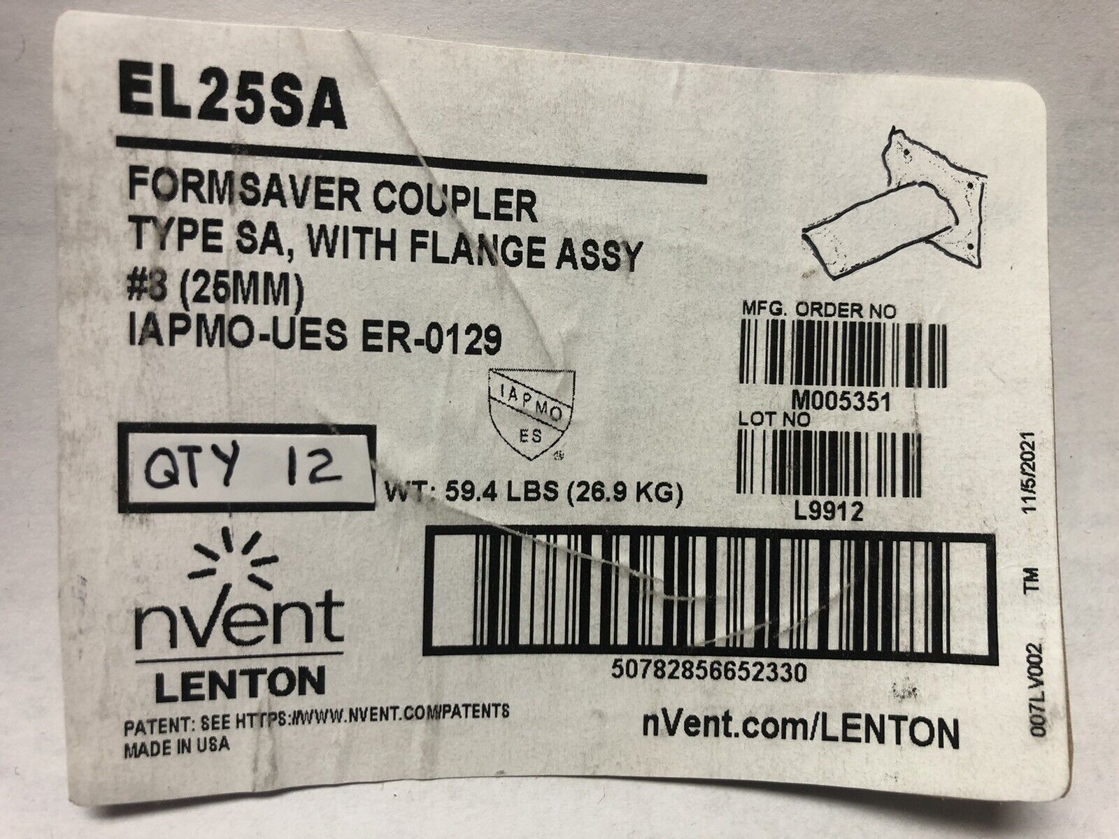 Lot of 12 - nVent Lenton #8 Rebar Coupler 25mm w/ Mounting Plate Part # EL25SA nVent / Lenton EL25SA - фотография #2
