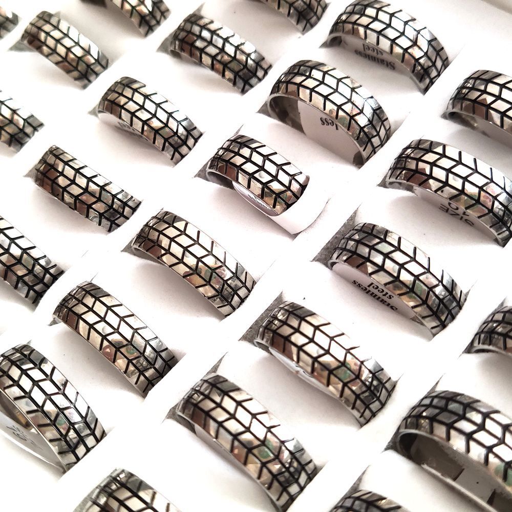 30pcs Stainless Steel Motorcycle Tire Rings For Men Hip Hop Punk Striped Ring Unbranded - фотография #7