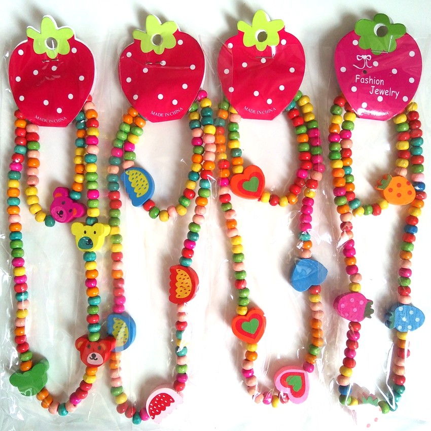 12pcs(6sets) Girls Kids Natural Wood Beads Cute Bracelet Necklace Party Bag Gift Unbranded