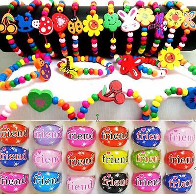 24pcs Kids Party Bag Fillers Children Wood Bracelets & FRIEND Rings Toys Favor Unbranded