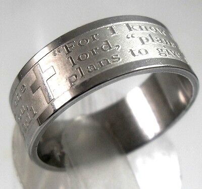 30x Jeremiah 29:11 Etch Cross English Bible Lord's Prayer Stainless Steel Rings  Unbranded - фотография #3