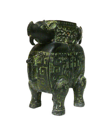 Chinese Ancient Design Green Bronze-ware Ram Ox Ding Display cs1044  Без бренда - фотография #2