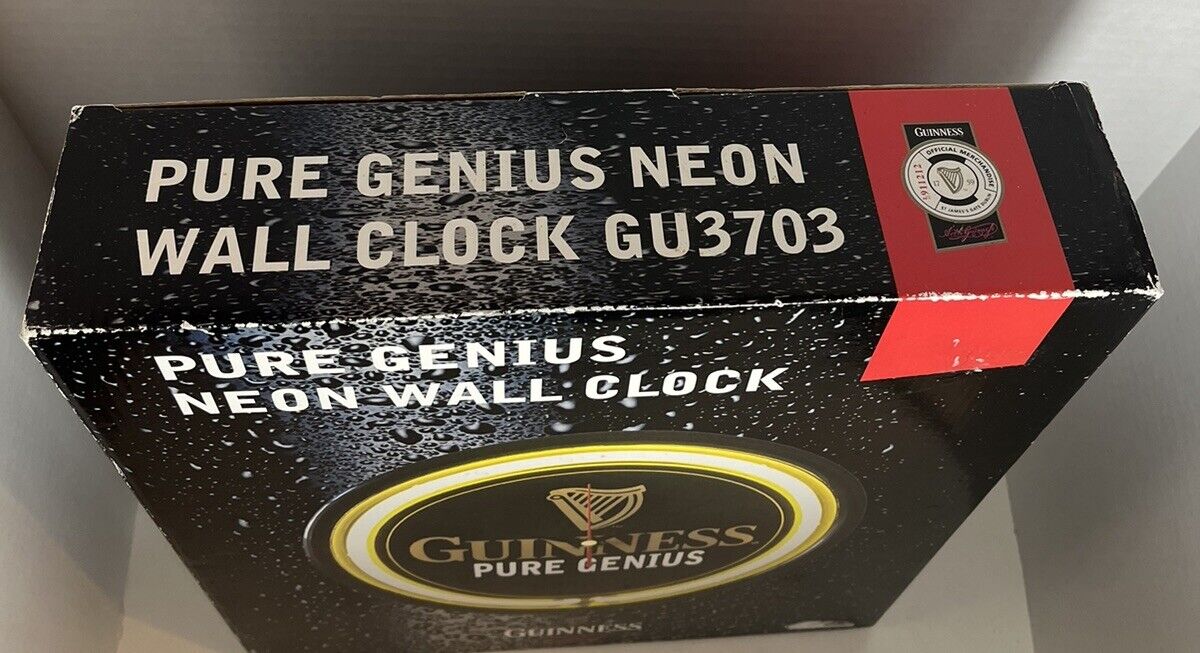 New 11 1/2" Guinness Beer Pure Genius Yellow Neon Wall Clock Bar Man Cave Guinness - фотография #2