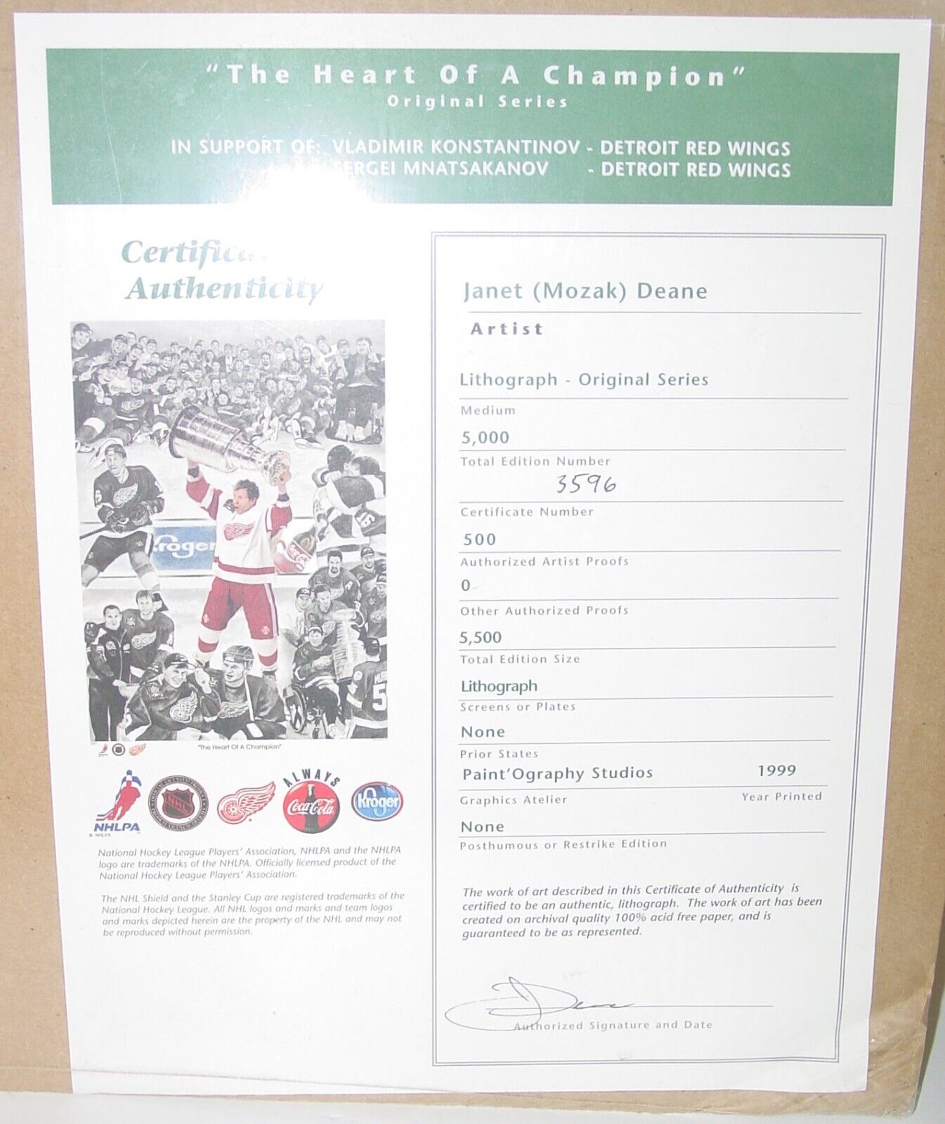 Red Wings Vladimir Konstantinov "Heart of  a Champion" Lithograph Sealed COA Heart of a Champion - фотография #8