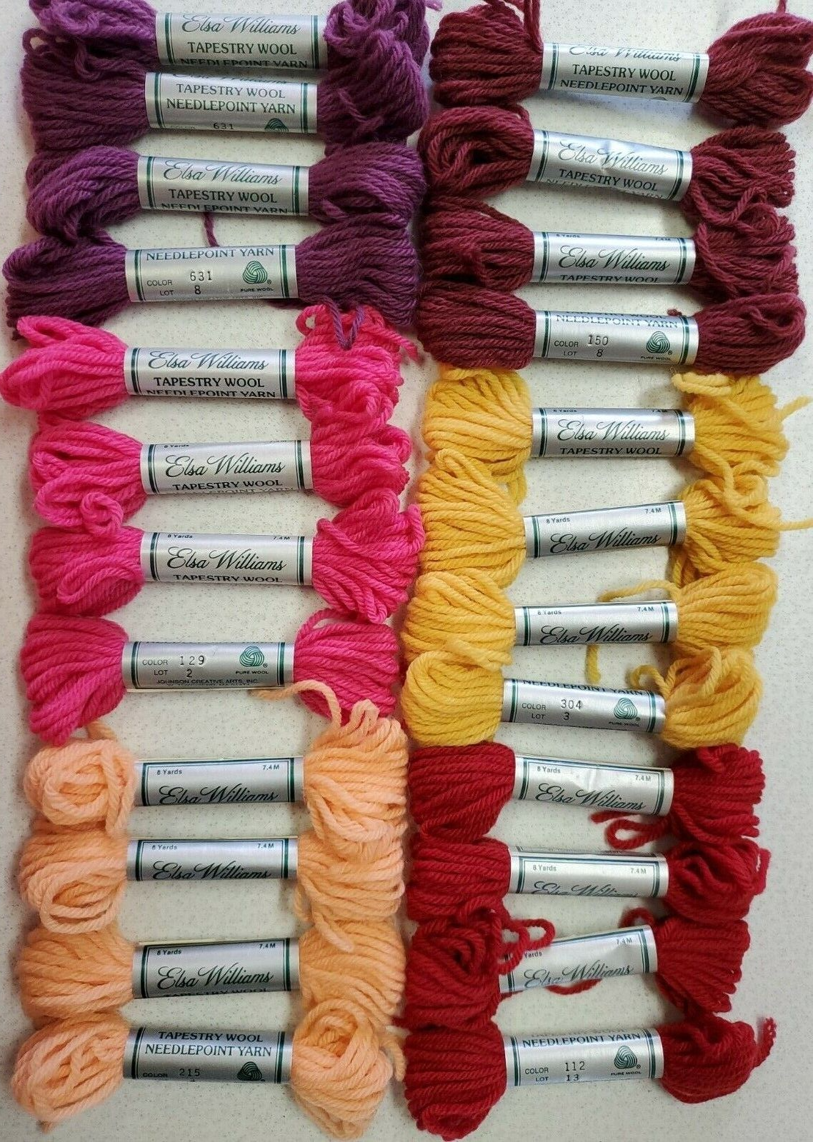 24 Skeins of Vintage Elsa Williams Needlepoint Yarn Tapestry Wool 6 Colors Lot Elsa Williams Does Not Apply