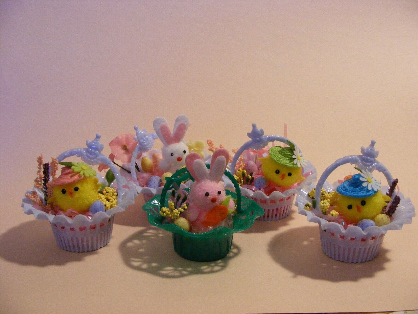 Vintage Easter nutcup arrangements bunnies chicks Без бренда