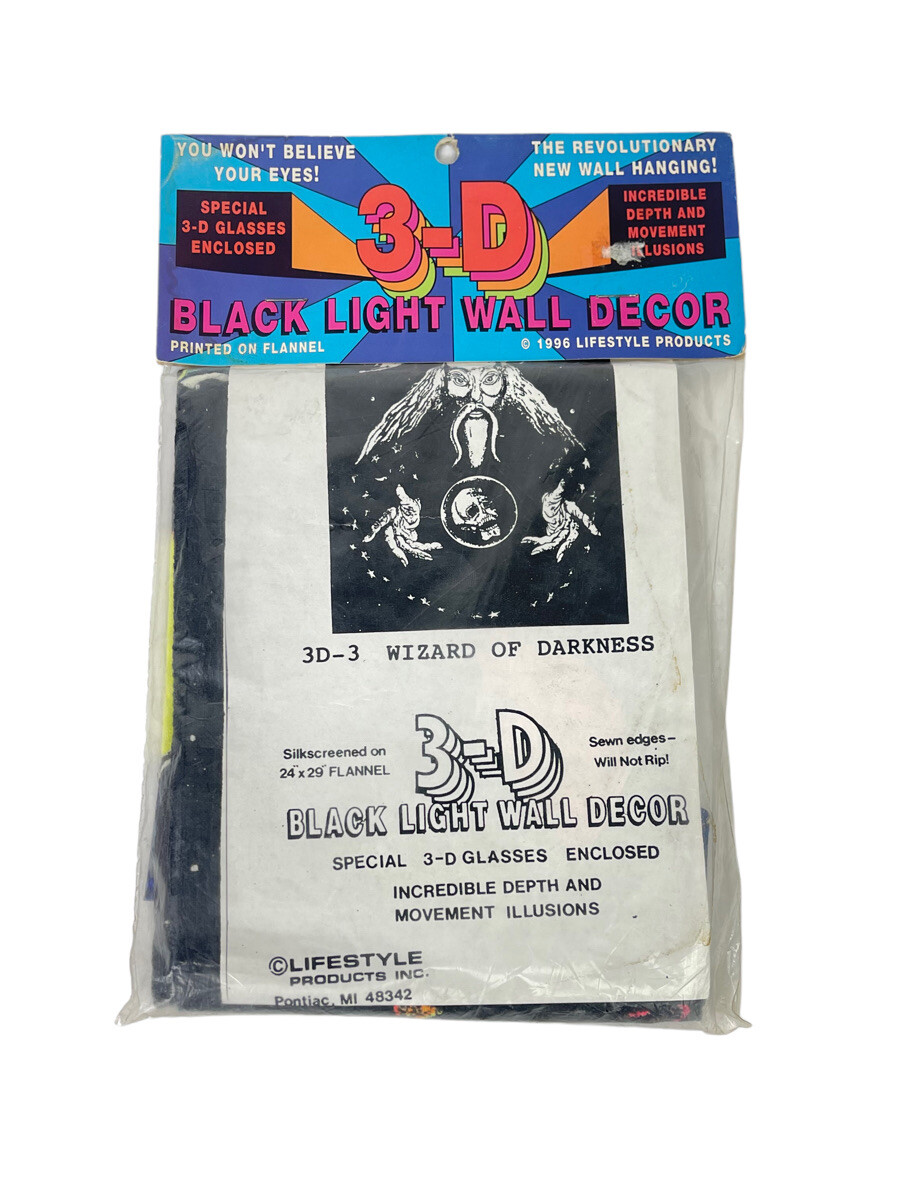 Vintage NOS 3D Wizard of Darkness 23”x28” Blacklight Tapestry w 3D Glasses NEW Lifestyle Products - фотография #2