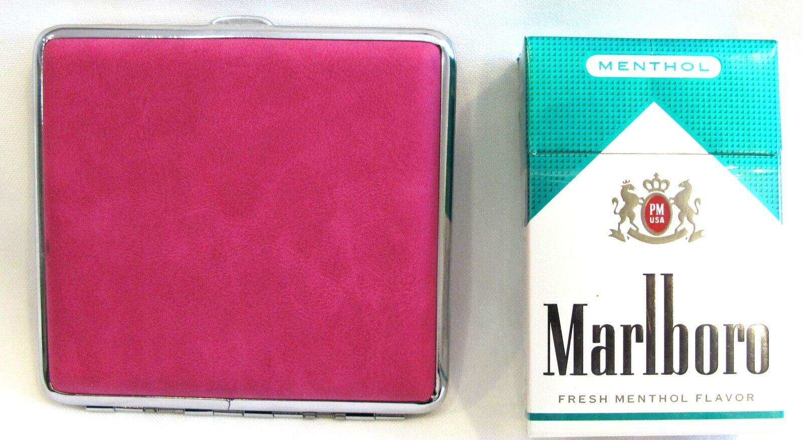 2pc Set Stainless Steel Cigarette Case Hold 20pc Regular 84s - HOT PINK + BLACK Без бренда - фотография #4