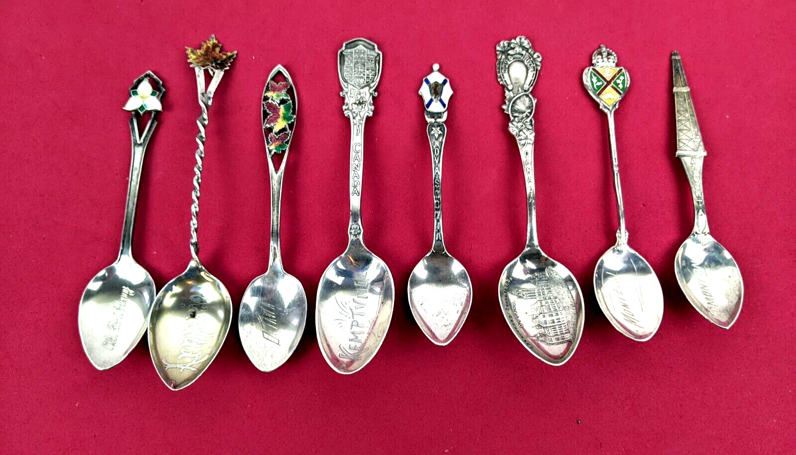 8 Sterling Silver & Enamel Souvenir Spoons Canada All Marked Sterling Lot of 8 Без бренда