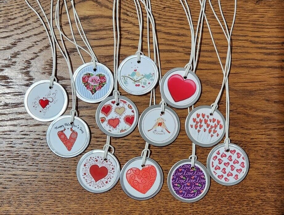 12 Assorted Valentine LOVE Hearts Metal Rim 1 1/4" Hang Tags Mini Tree Ornaments Handmade Does Not Apply - фотография #6