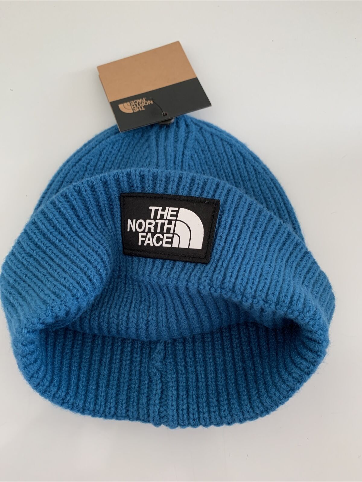 The North Face TNF Logo Box Cuffed Beanie Hat Youth Junior Unisex Blue Size OS The North Face - фотография #5
