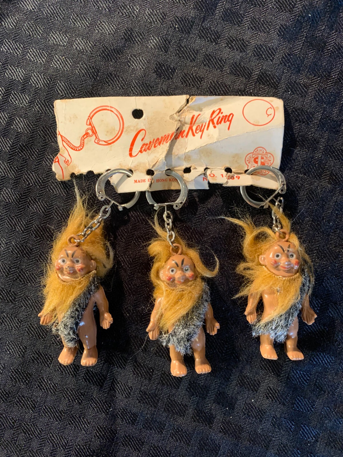 Vintage Rubber Caveman Key Ring Chain Fob Figure Hong Kong 2.5" Loincloth Rare TS