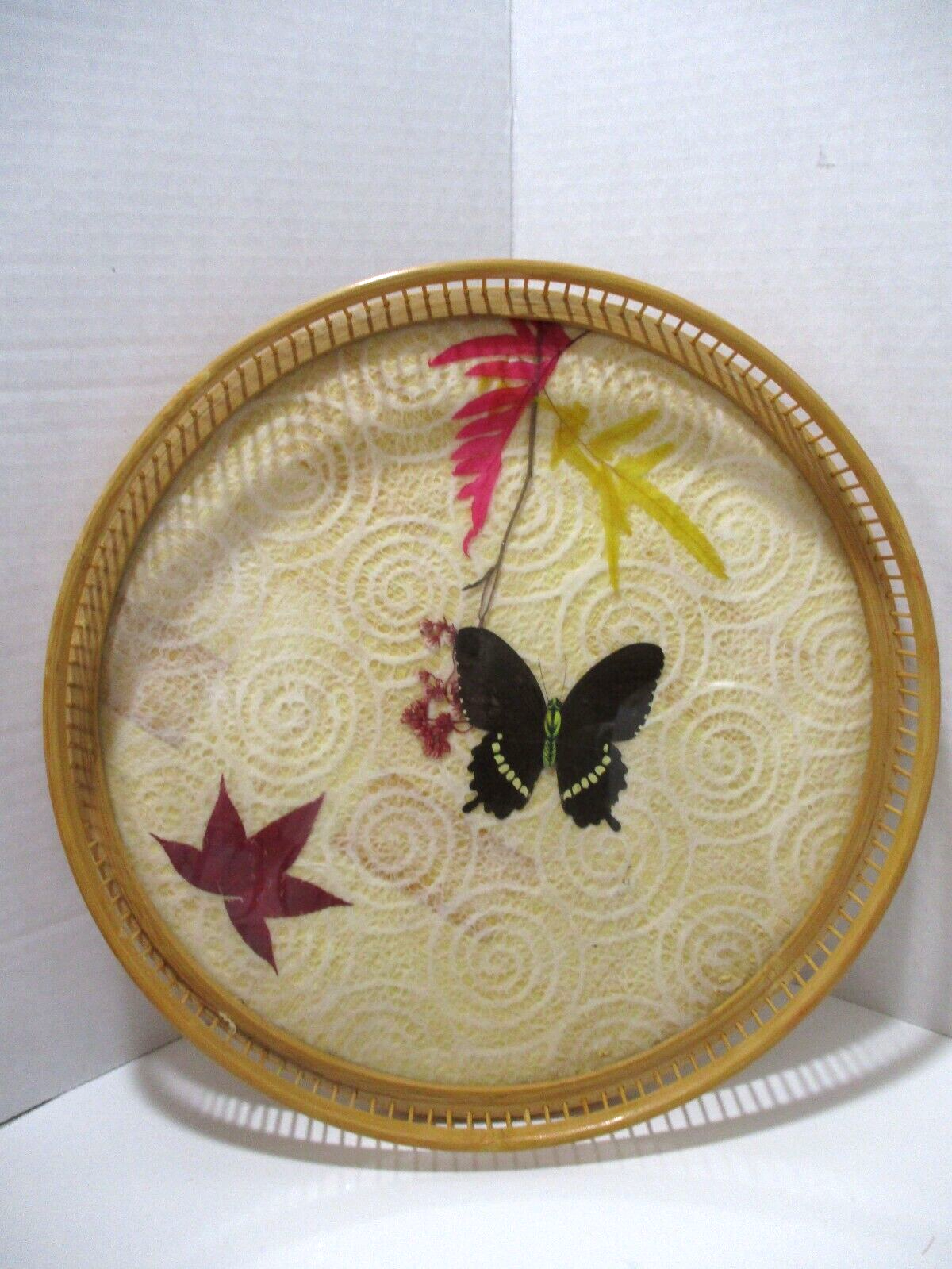Vintage Bamboo Pressed Butterfly Serving Tray and Coasters Set Complete BOHO Unbranded Coaster Set - фотография #3