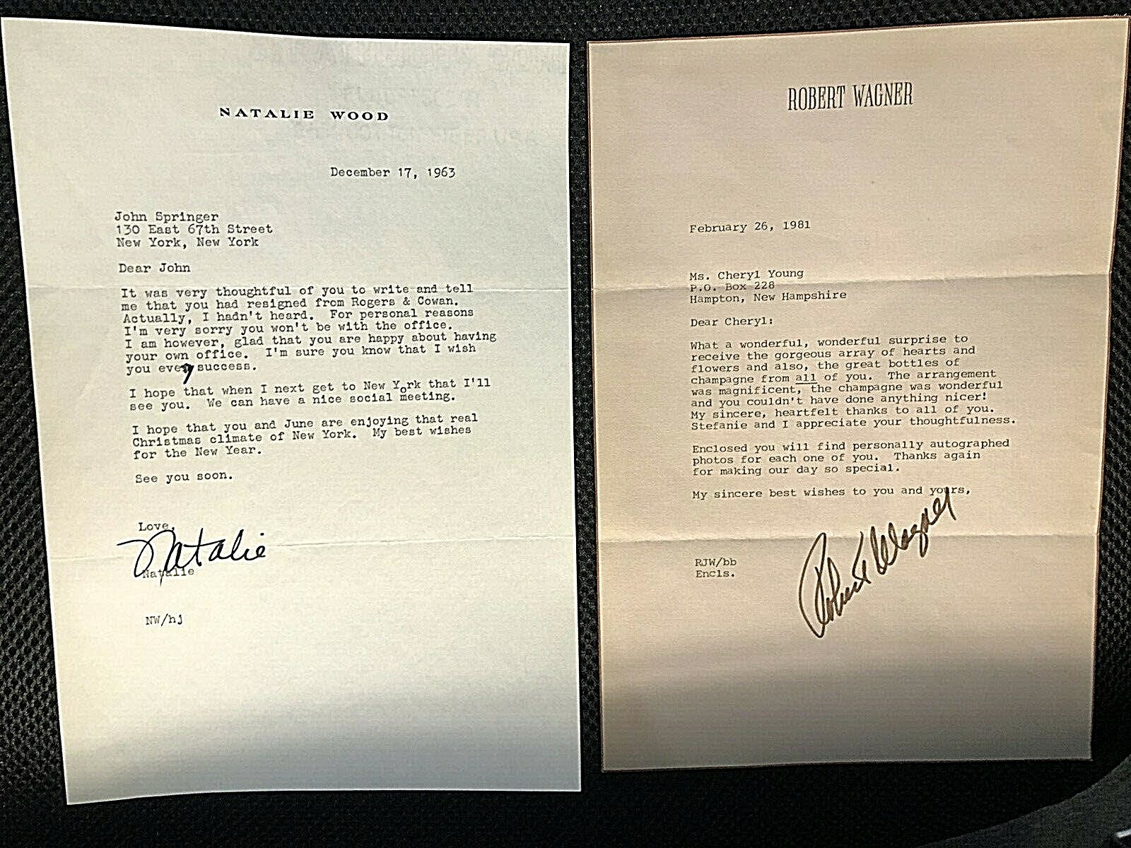 NATALIE WOOD & ROBERT WAGNER SIGNED PAIR OF ORIG. LETTERS ON THEIR LETTERHEADS!! Без бренда