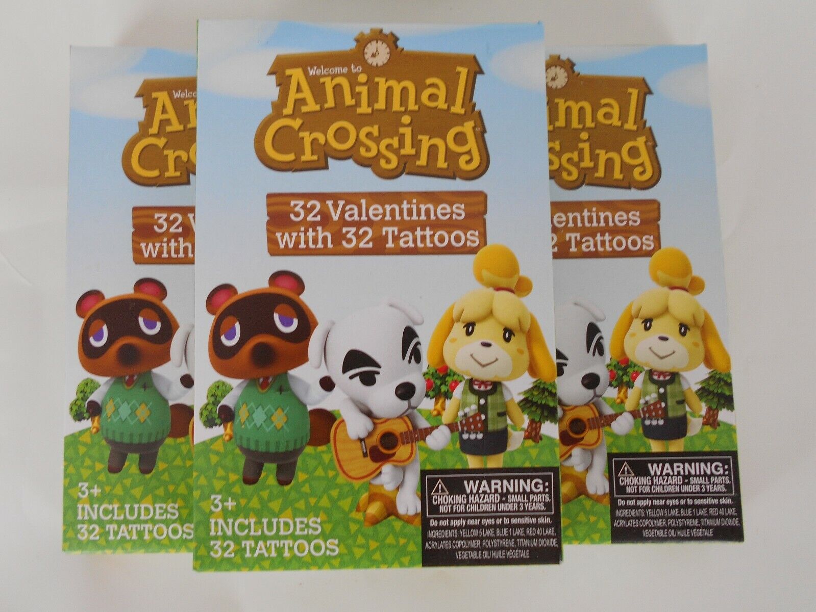 3 packs of ANIMAL CROSSING VALENTINE CARDS 32 CARDS PLUS 32 TATTOOS Без бренда