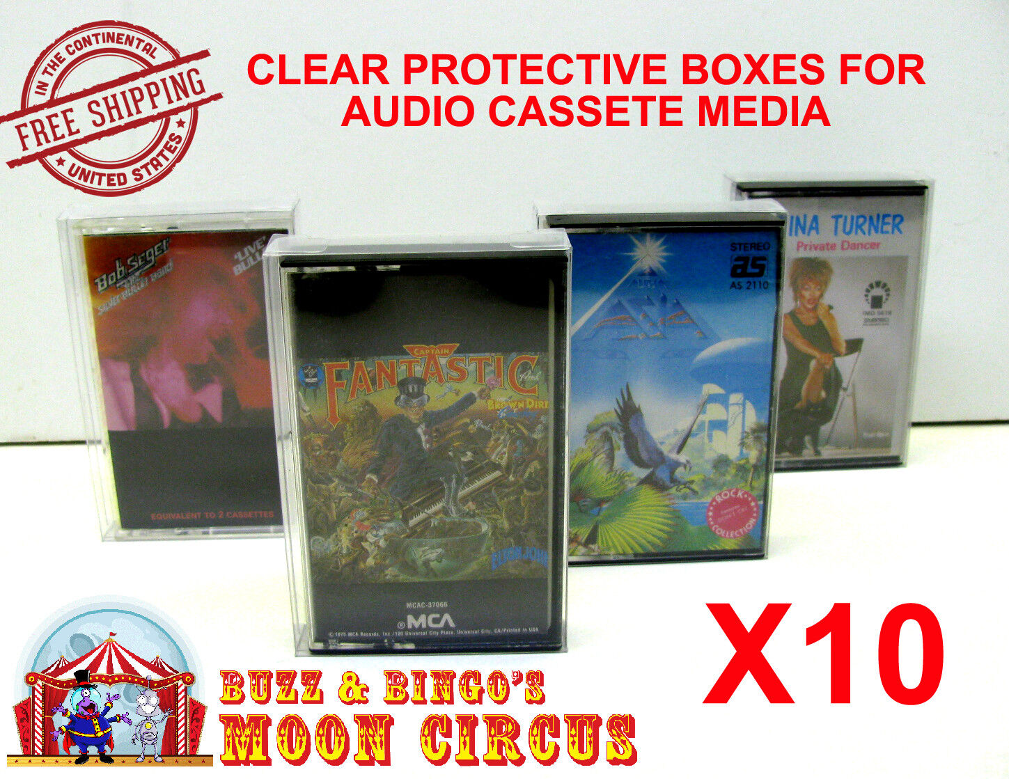 10x MUSIC CASSETTE TAPE - CLEAR FOLDING PROTECTIVE BOX PROTECTOR SLEEVE CASE  Dr. Retro Does Not Apply