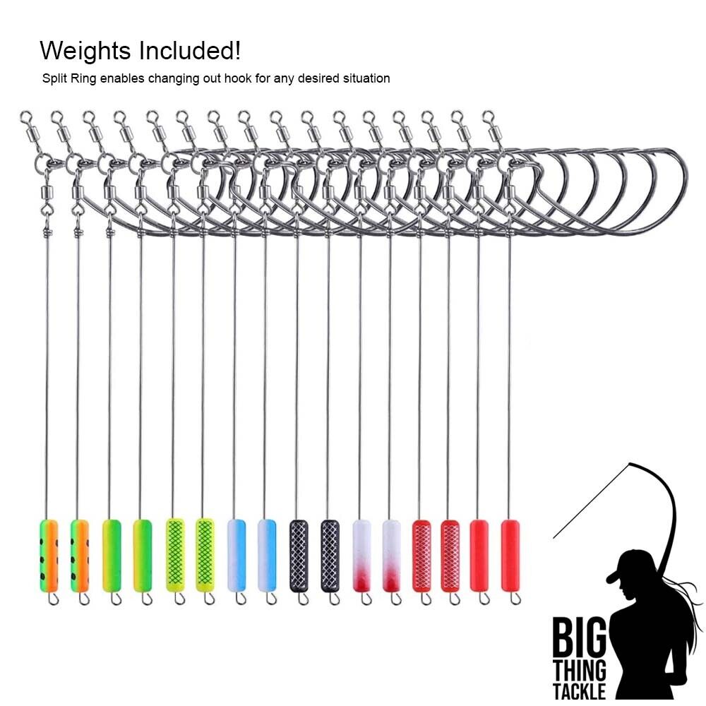 16 pcs Drop Shot Rig, Punch Shot Rig, with weights and hook, for Bass Fishing Big Thing Tackle
