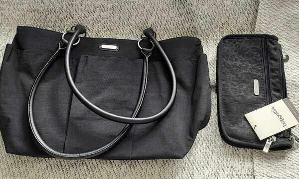 Baggallini  A La Carte Tote leather handles black & pattern make up bag(2) ITEMS Baggallini Baggallini A La Carte