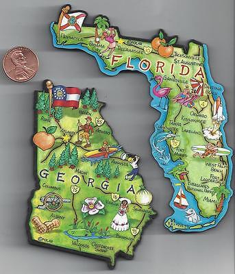 GEORGIA  and  FLORIDA    ARTWOOD JUMBO STATE MAP MAGNET SET - 2 NEW MAGNETS Без бренда