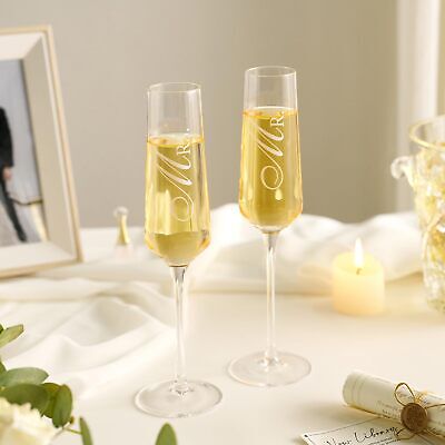 Wedding Champagne Flutes Set with Wood Memory Box, Crystal Champagne Flutes f... AW Bridal - фотография #3