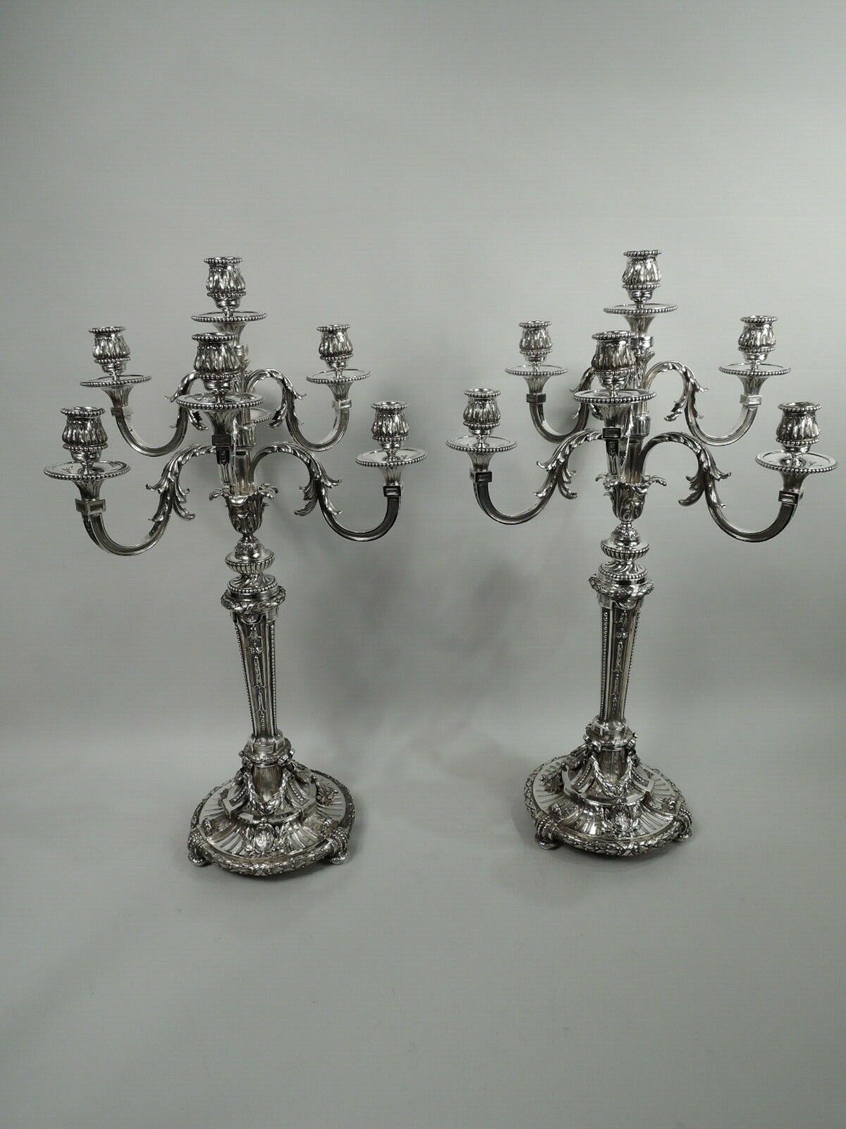 Antique Candelabra 7-Light Belle Epoque Neoclassical Pair French 950 Silver French