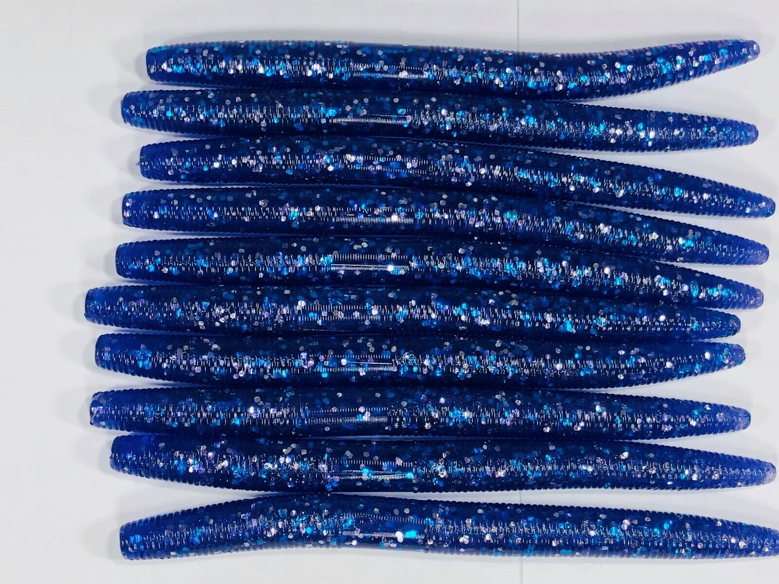 50pc 5 inch Blue silver soft plastic stick bait worm Senko Style Bass Fishing Wacky Baits BLU-LA-SE