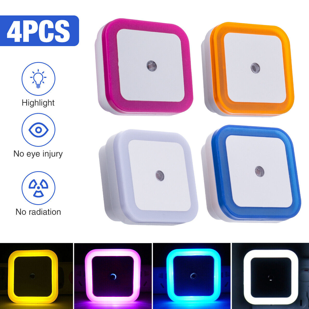 4Pcs LED Induction Sensor Night Light AC Outlet Plug-In Indoor Wall Stair Lamp Housmile - фотография #2