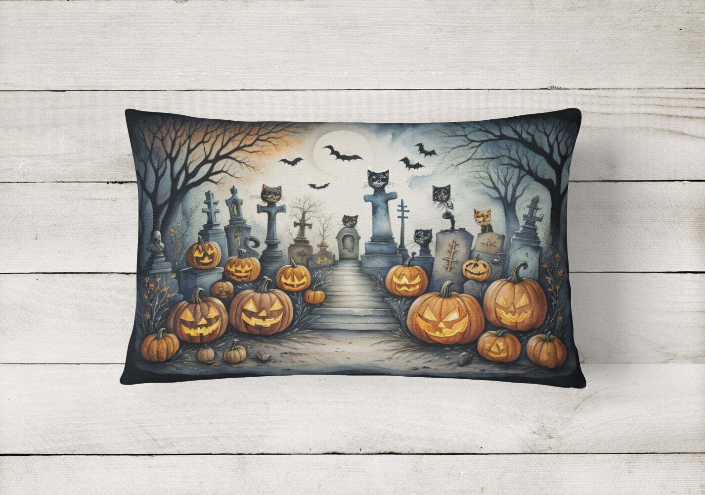 Cat Cemetery Spooky Creepy Halloween Fabric Decorative Pillow DAC2271PW1216 Без бренда - фотография #2