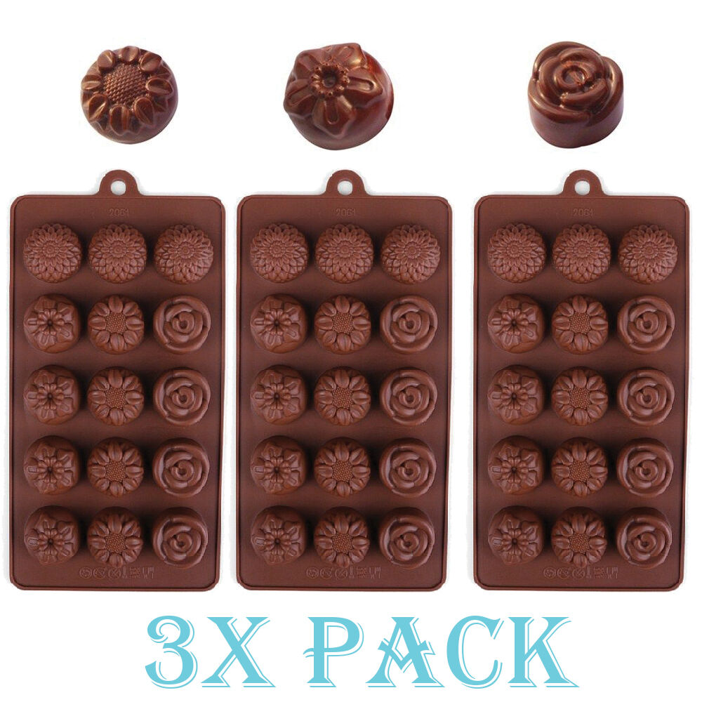 Set 3 Pack Chocolate Silicone Sunflower & Rose Flower Mold candy Ice cube Soap Unbranded