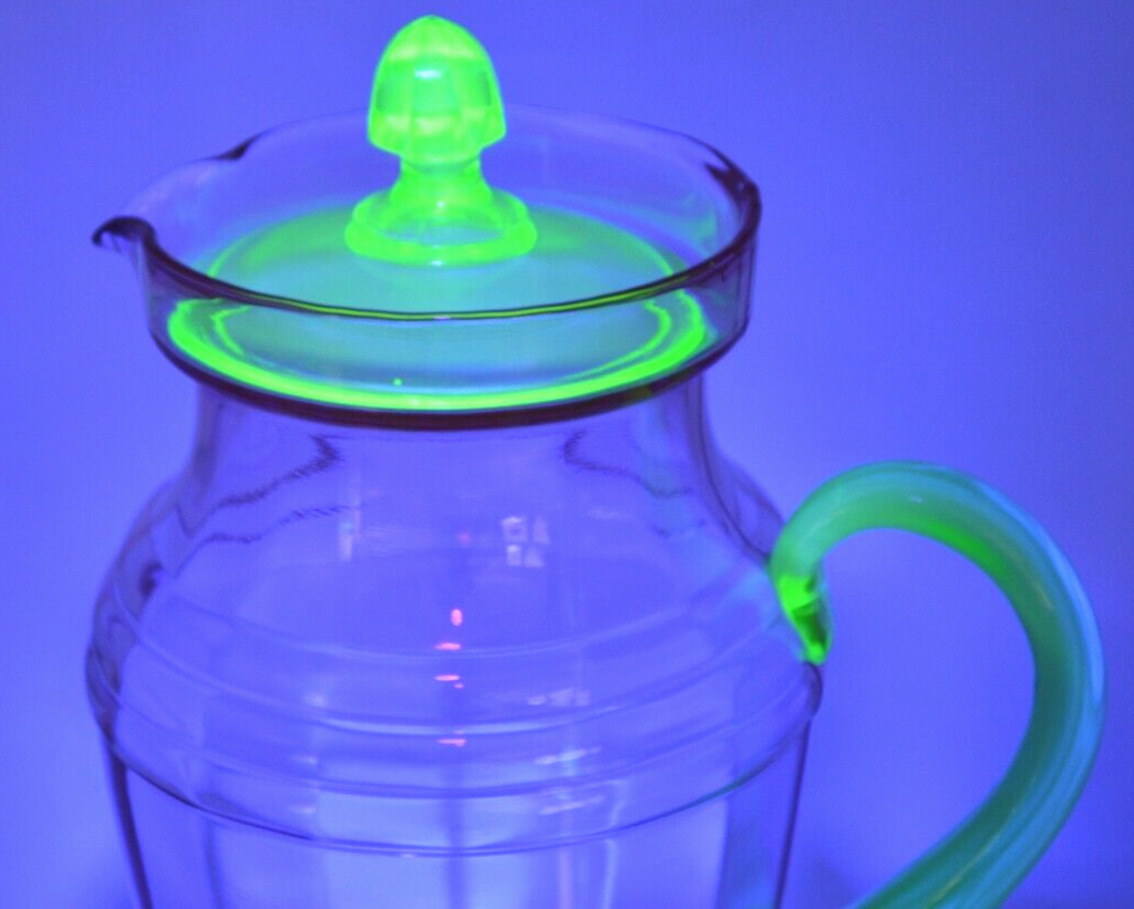 Louie Weston Tiffin WATERMELON Pitcher +6 glass Tumbler Set Ribbed Optic Uranium Weston, Louie, Tiffin, or West Virginia Specialty Glass Co Pitcher /Jug and Tumblers Set - фотография #4