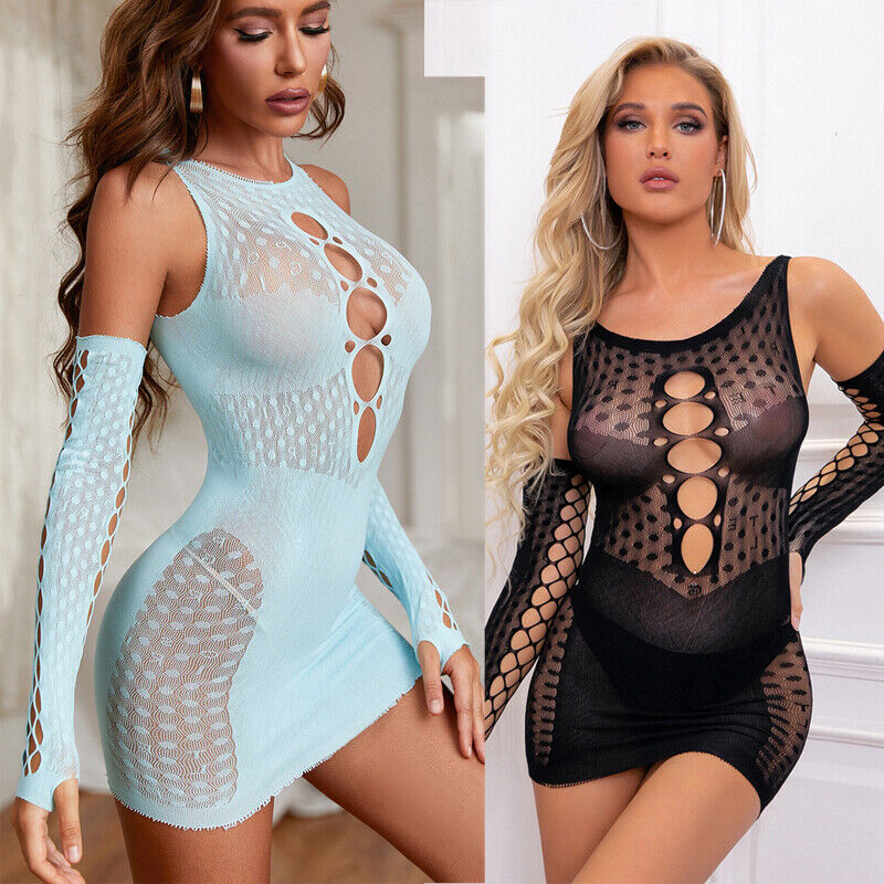 Women's Sexy Fishnet Lingerie Mini Dress Hollow Out Bodycon Babydoll Sleepwear Unbranded