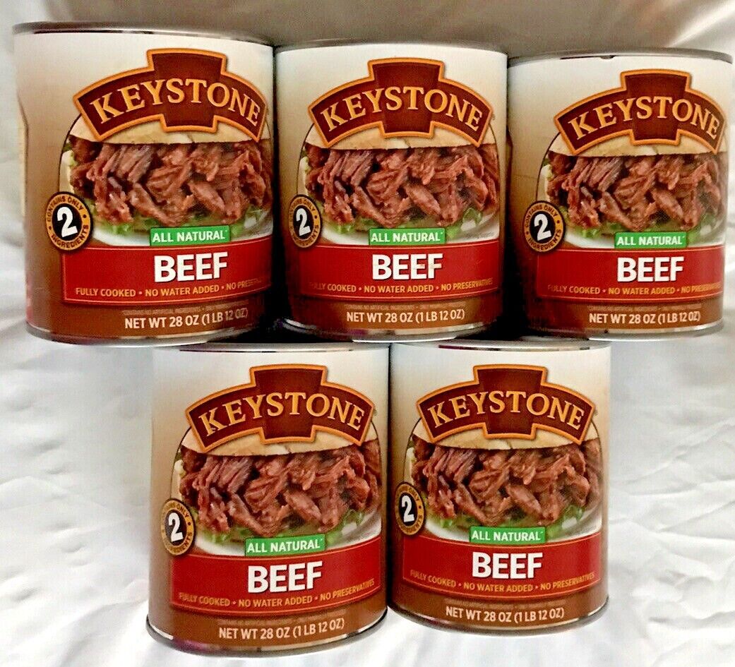 KEYSTONE ALL NATURAL Beef 5 cans - 28 OZ CAMPING SURVIVAL 168 oz total Exp 2024 Keystone