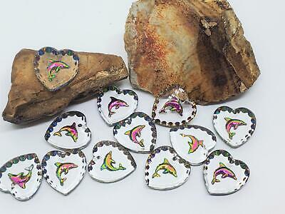 Vintage Dolphin Crystal Iridescent Intaglio Glass Heart Pendant Charms Beads Unbranded