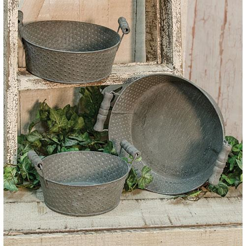 3 Set Farmhouse Punched Metal Tubs Gatherings Americana Primitive Too Cute!  Без бренда