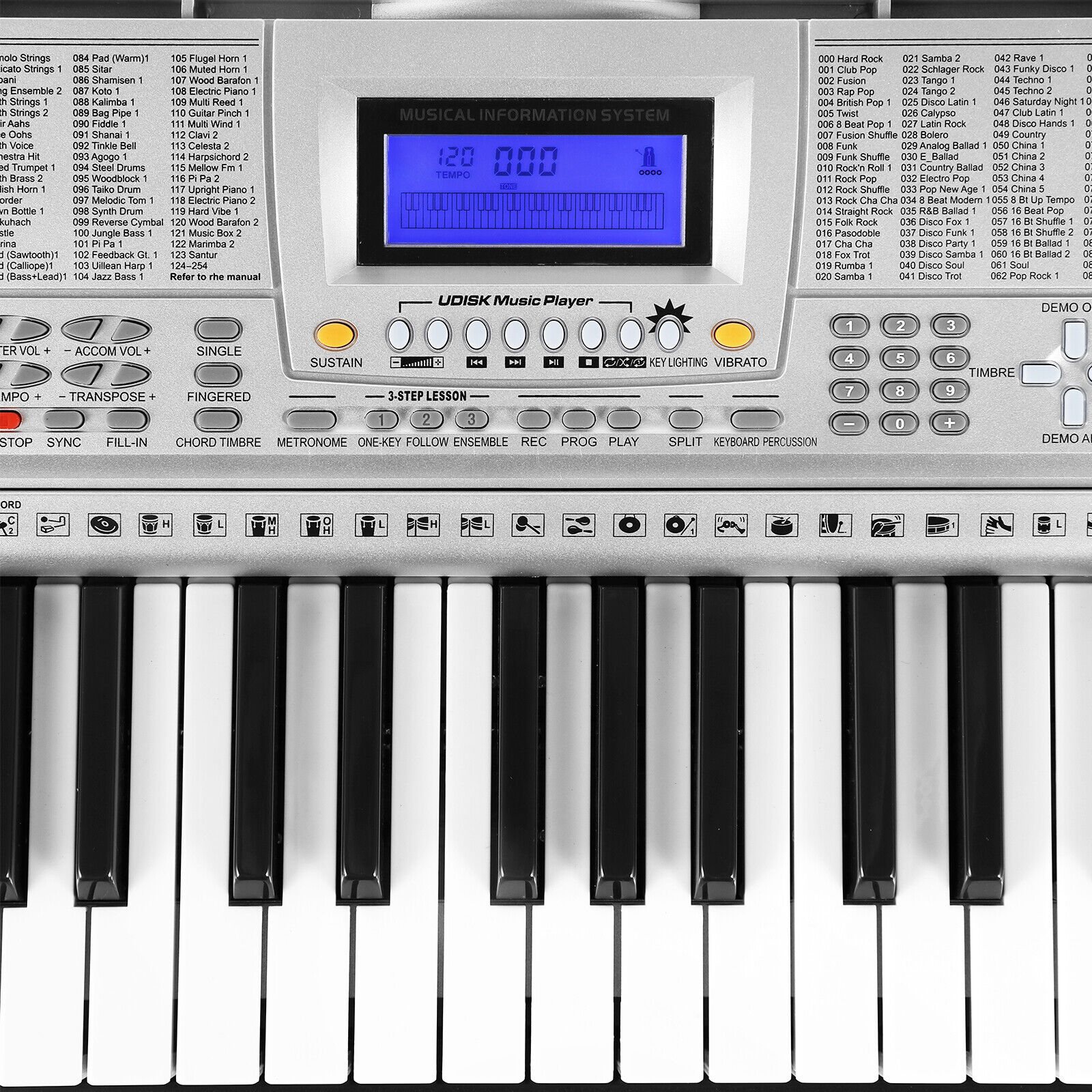 61Key Electronic Keyboard Piano Portable Digital Organ Lighted Key USB Headphone Mustar S6010400 - фотография #7