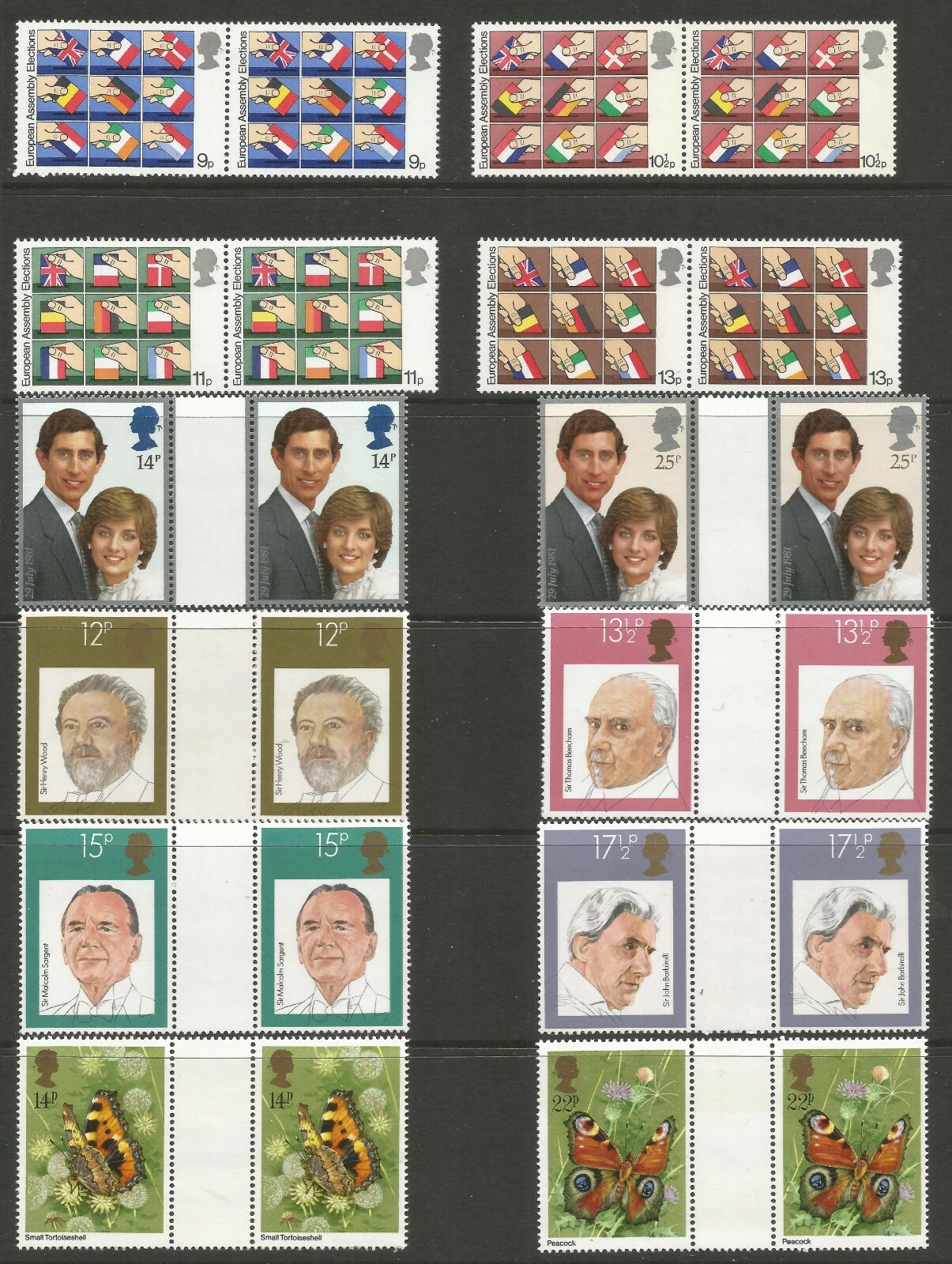 GREAT BRITAIN,1977-1981, SELECTION OF 12 SETS IN PAIRS, MNH** Без бренда