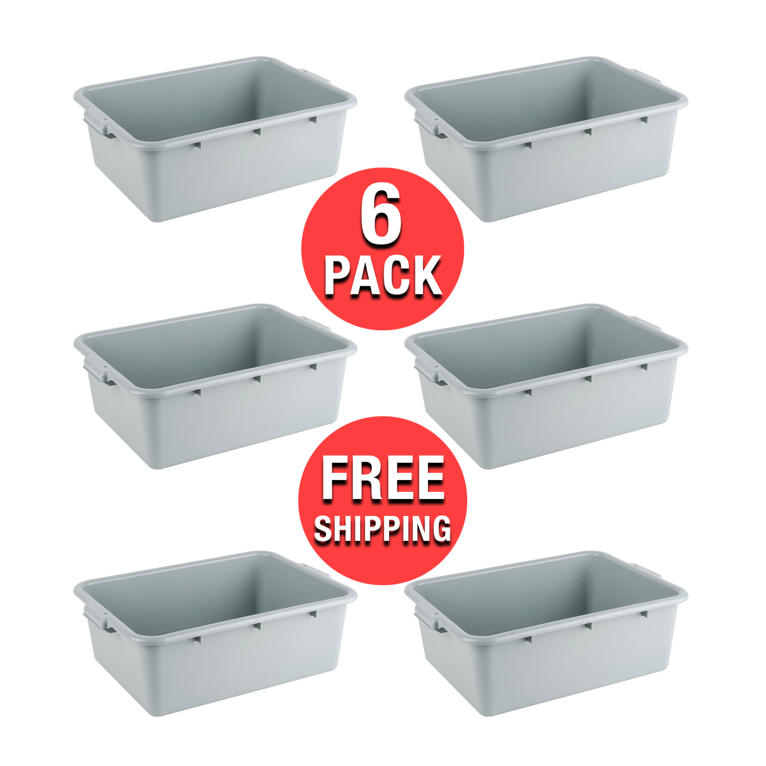 (6-Pack) Bus Plastic NSF Restaurant Dishwasher Tub Box Meat Lugs 20" x 15" x 7"  Choice Does Not Apply