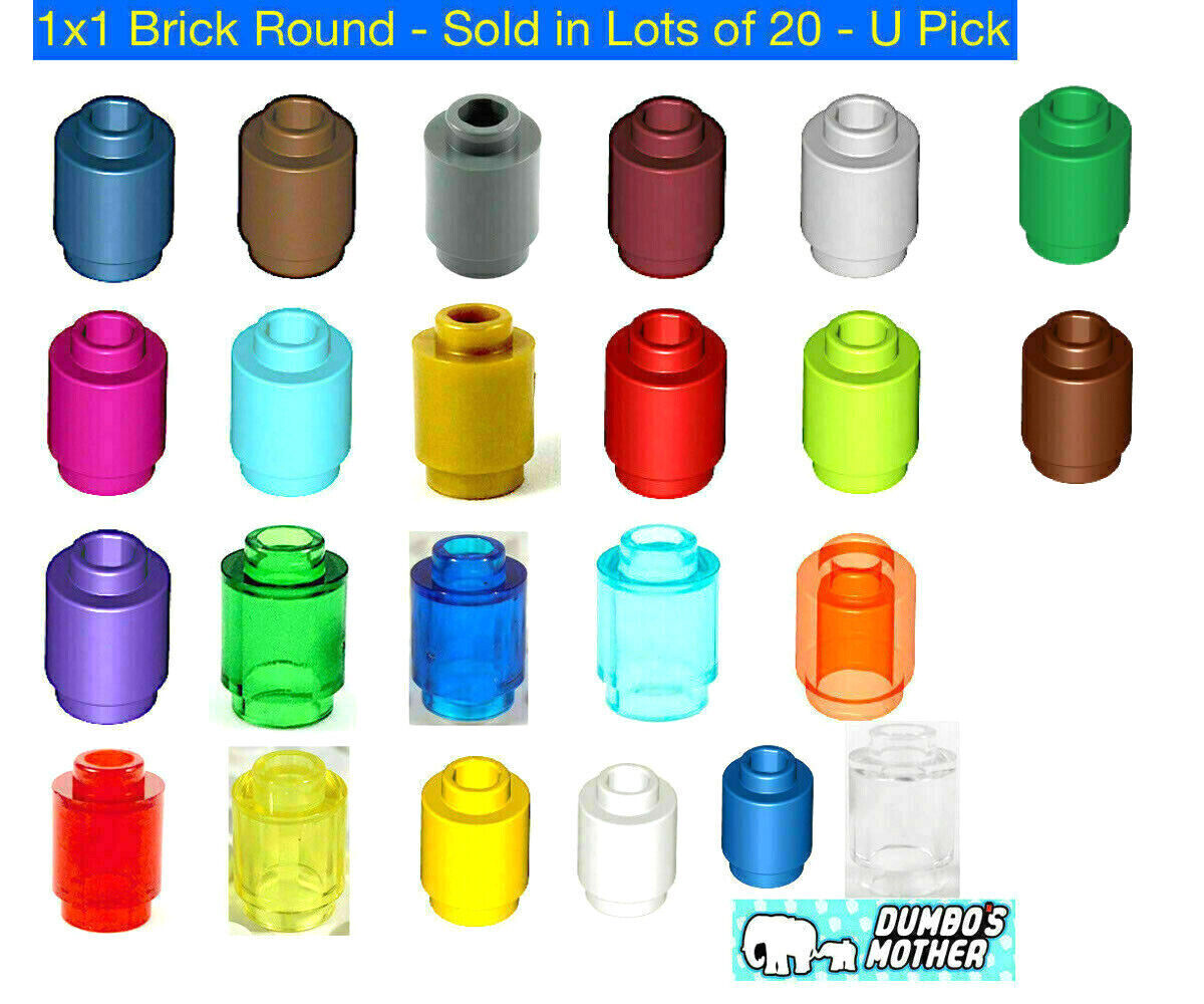 Lego 1x1 Brick Round Tube Column Pick Color Black Gray Trans Blue Yellow NEW X20 LEGO 3062b - фотография #3
