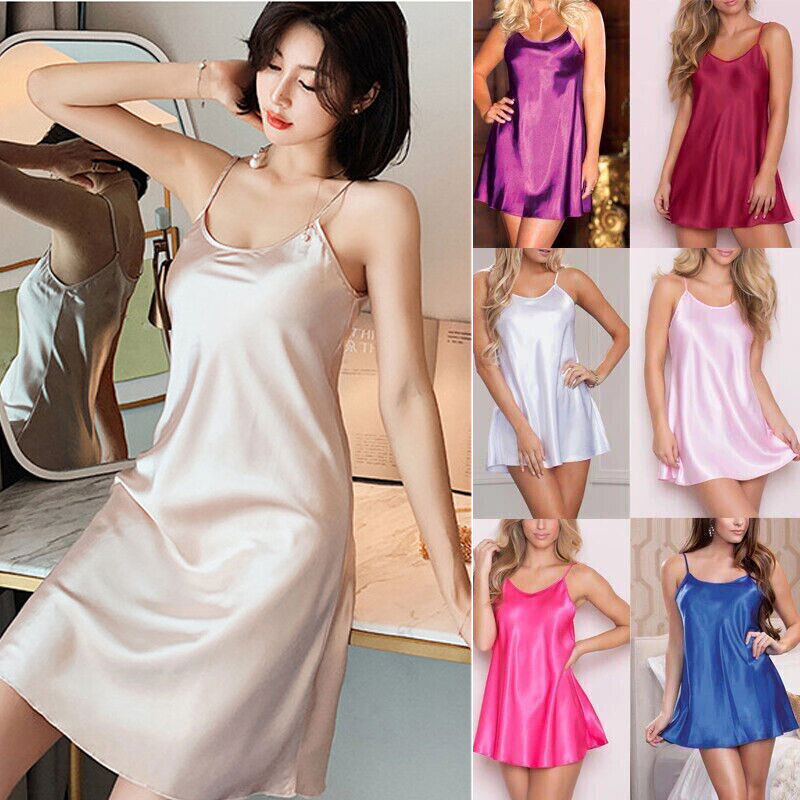 Women Sexy Lingerie Sleepwear Satin Nightgown Mini Slip Chemise Short Nightwear DONWELL