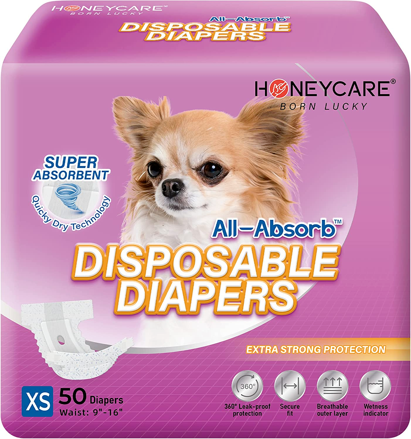 HONEYCARE All Absorb Disposable Female Dog Diapers Extra Small Size 50 Count-USA Absorlution - фотография #6