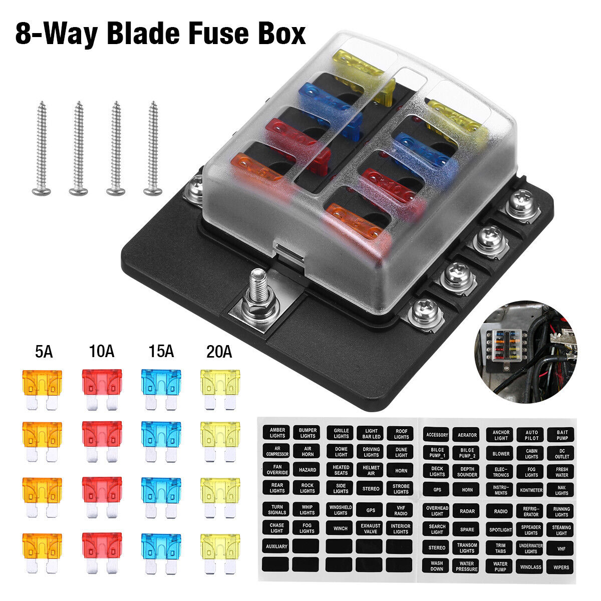 8 Way Blade Fuse Box Block Holder LED Indicator Auto Marine 12V 32V Waterproof Unbranded Does not Apply - фотография #4