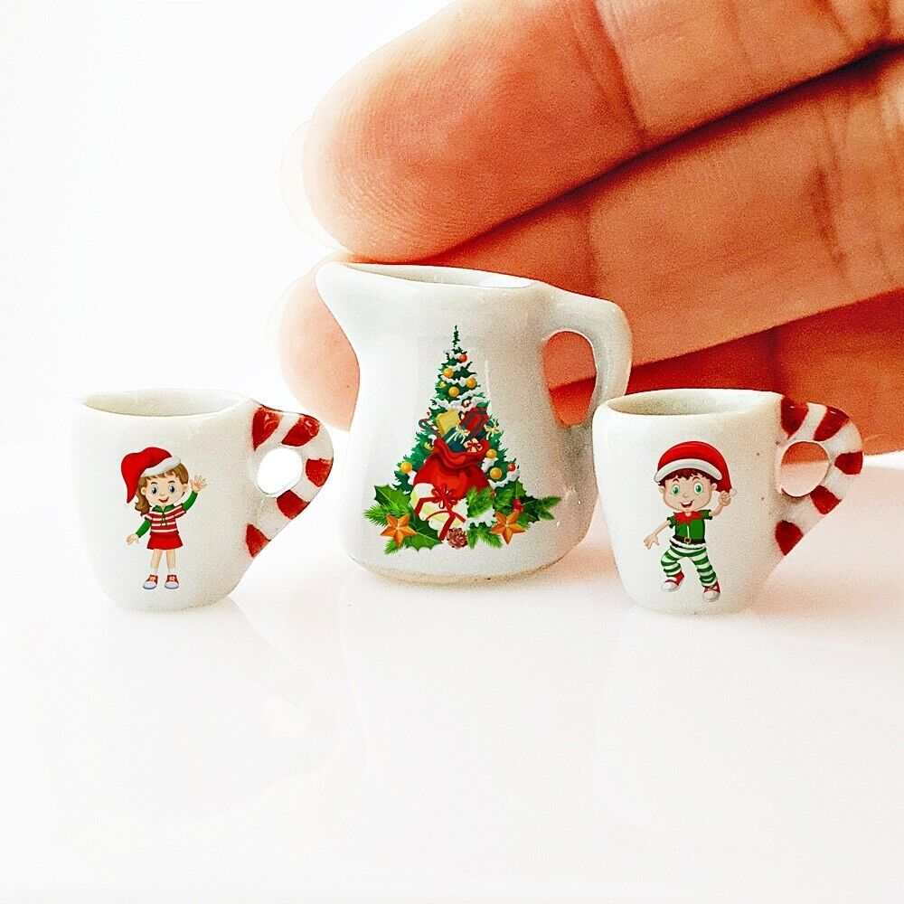 Miniatures Dollhouse Christmas Holiday Ceramic Mugs Decoration Ornament elf Gift ThaiMiniatureStore Does not apply
