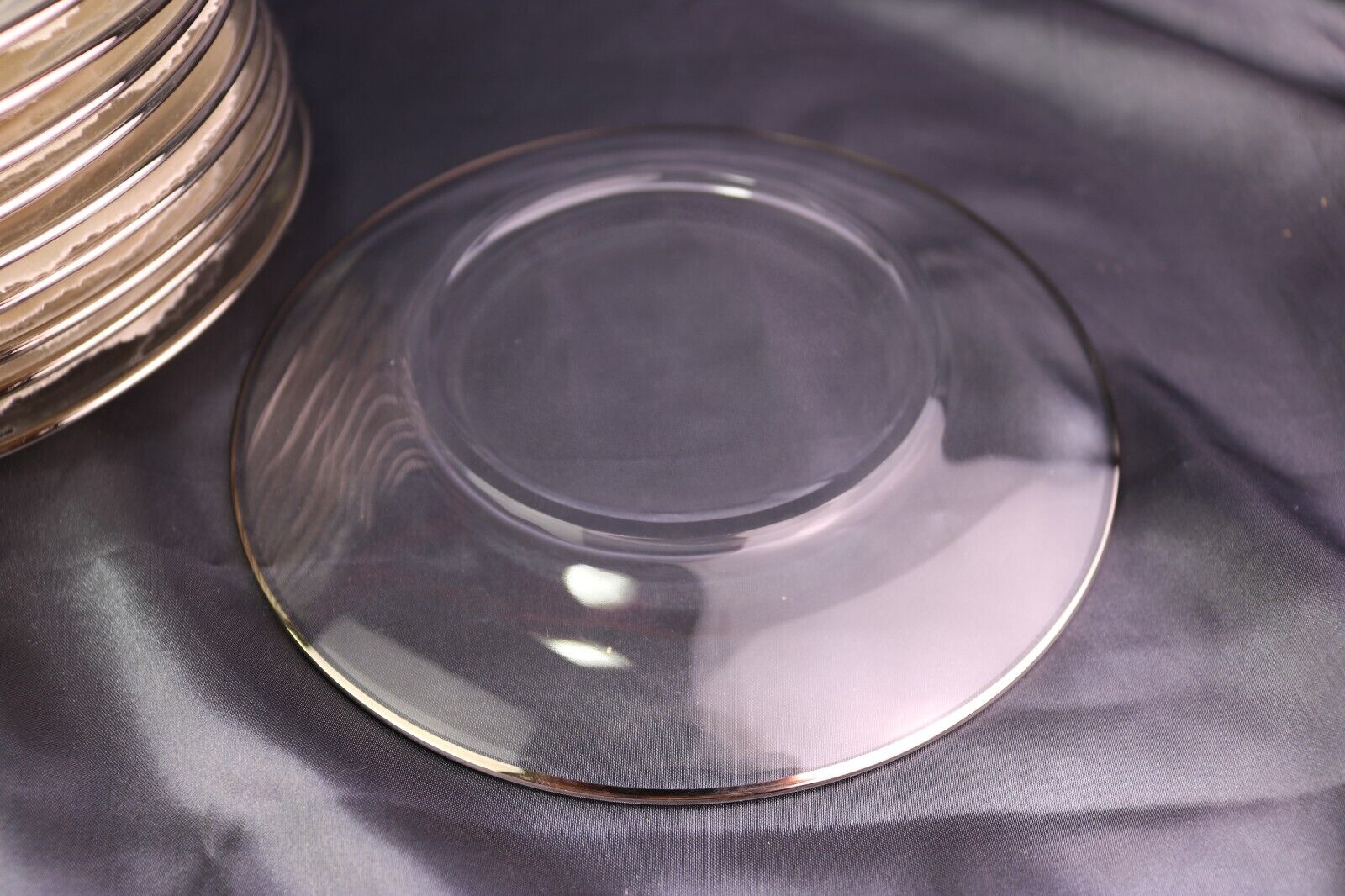 Set of 10 Elegant Plain Clear Crystal Salad Dessert Plate 7 1/2 " Platinum Trim Unknown Maker - фотография #4