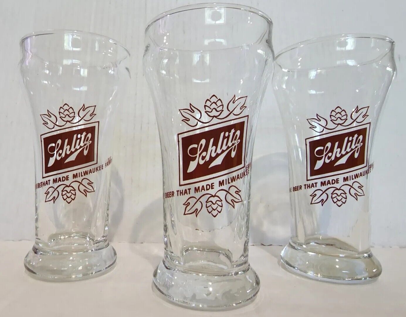 Vintage Schlitz *The Beer that Made Milwaukee Famous* 8oz Pilsner Glass Lot of 3 Без бренда