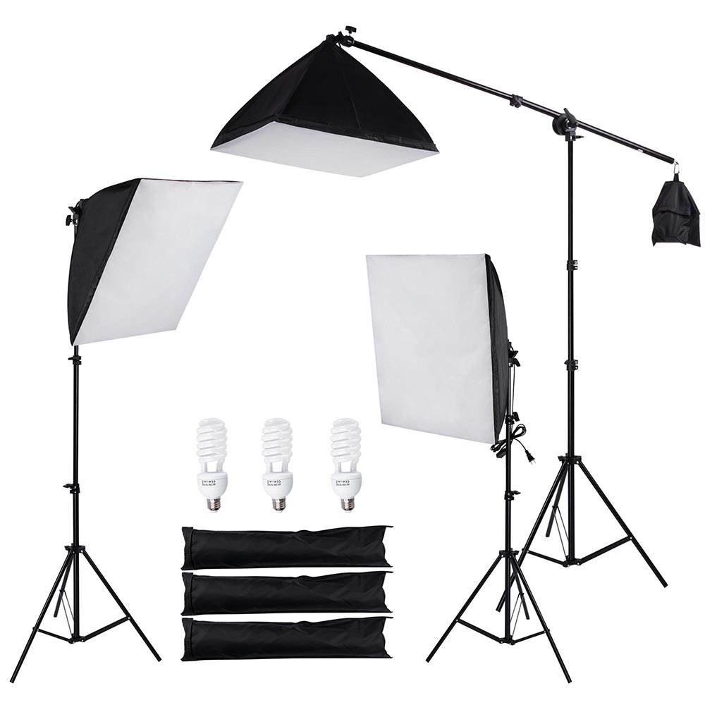 Photo Studio Photography 3 Softbox Boom Light Stand Continuous Lighting Kit Xcceries X-KIT-01-030