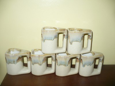 6 Rodolfo Padilla Drip Glazed Pottery Signed Espresso 3 Oz. Mugs Stacking w/Tree C&C Ceramics - фотография #7