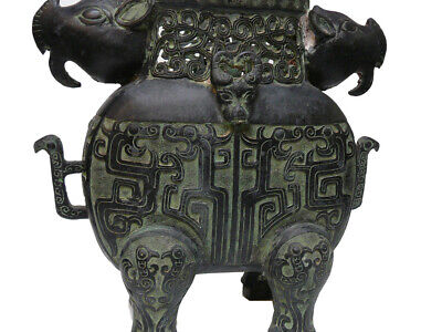 Chinese Ancient Design Green Bronze-ware Ram Ox Ding Display cs1044  Без бренда - фотография #5