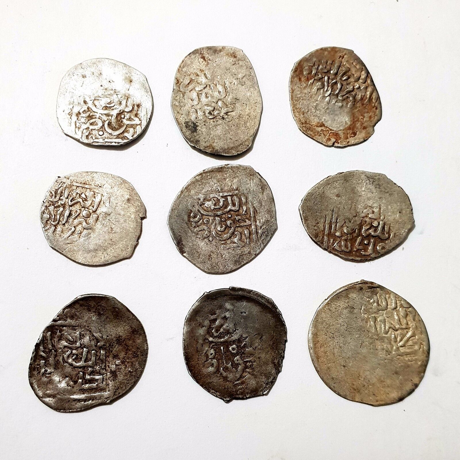 RARE LOT of 9 HAMMERED SILVER COINS AR Mazuna 17th Century UNCLEQNED DIRHAMS RR Без бренда