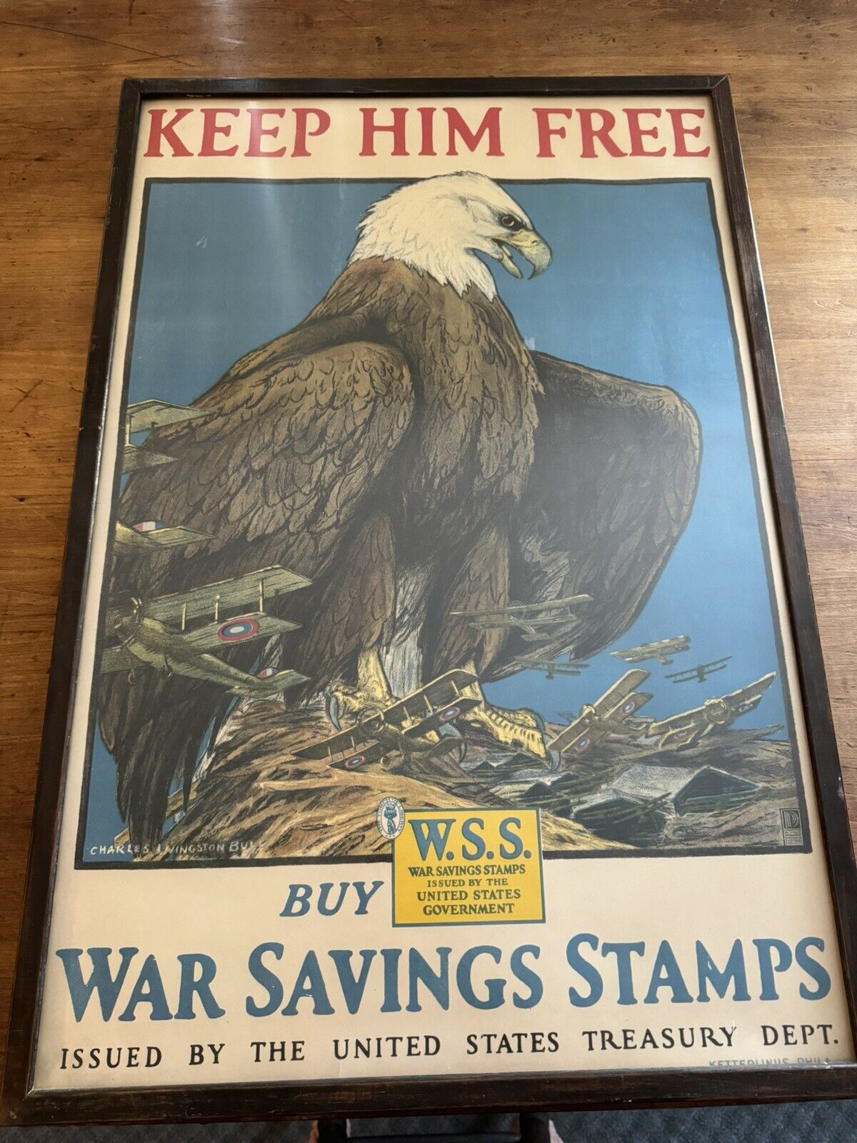KEEP HIM FREE WW1 vintage USA poster EAGLE planes WAR savings stamps 20x30 Без бренда