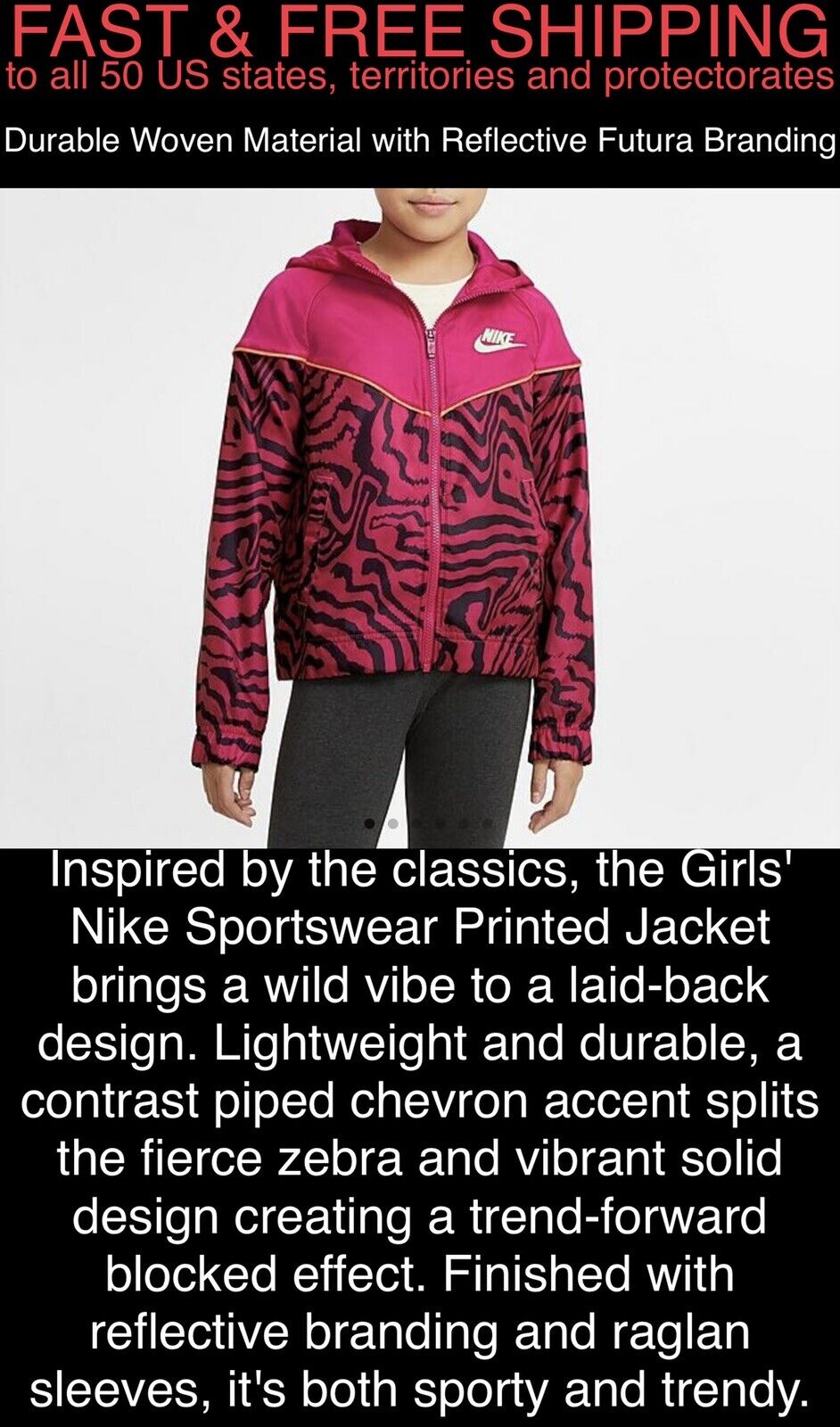 *FREE SHIP*Nike Sportswear Fireberry Jacket Girls Grade School XL DA1201-615 NWT Nike DA1201 615